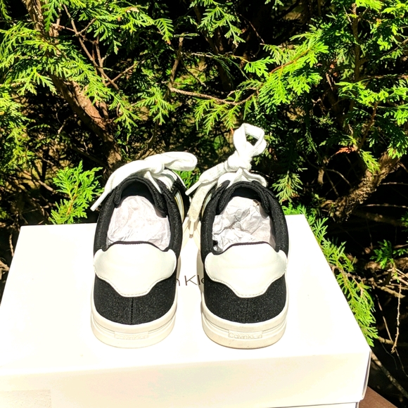 Calvin Klein Women's Black Sneakers with Yellow Stripe - Picture 4 of 8